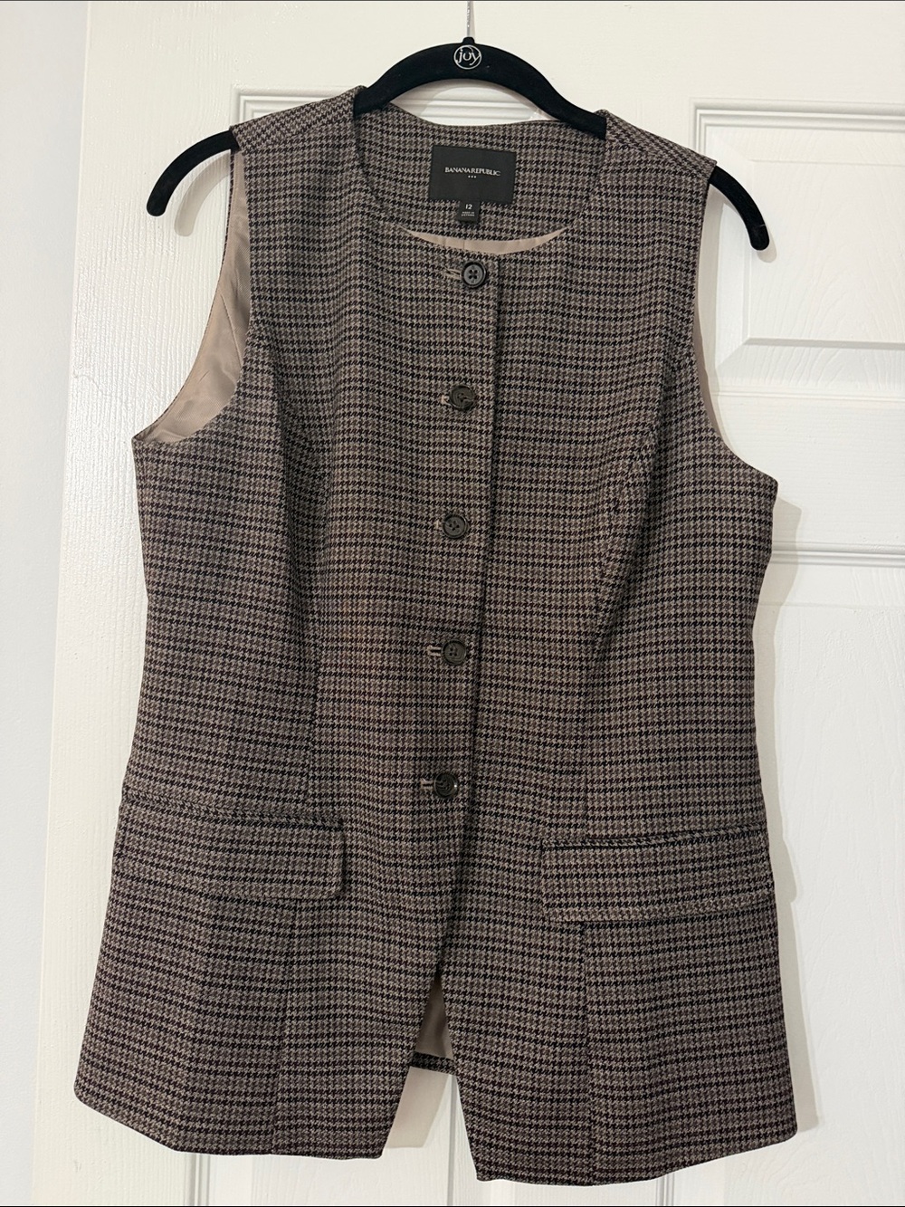 Banana Republic Brown & Black Houndstooth Sleeveless Blazer Vest